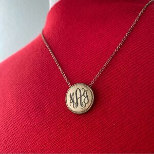 Y2K Gold Finish Necklace Engraved Initials Round Pendant